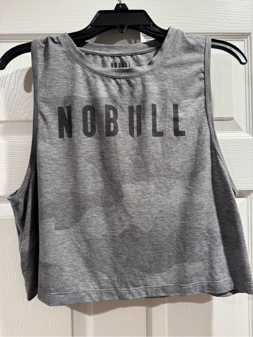 NOBULL Women's Heather Gray Cropped Tank with Bold Logo